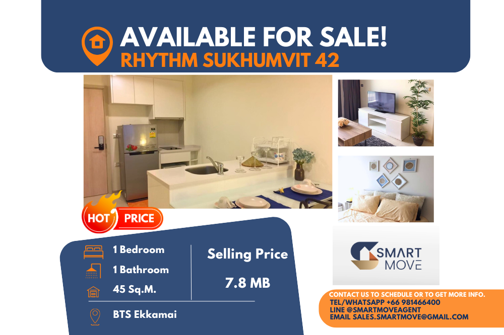 ขายคอนโดสุขุมวิท อโศก ทองหล่อ : Code C20231000159.......Rhythm Sukhumvit 42 สำหรับขาย, 1 ห้องนอน, 1 ห้องน้ำ, ชั้นสูง, แต่งครบ, ราคาพิเศษ!!