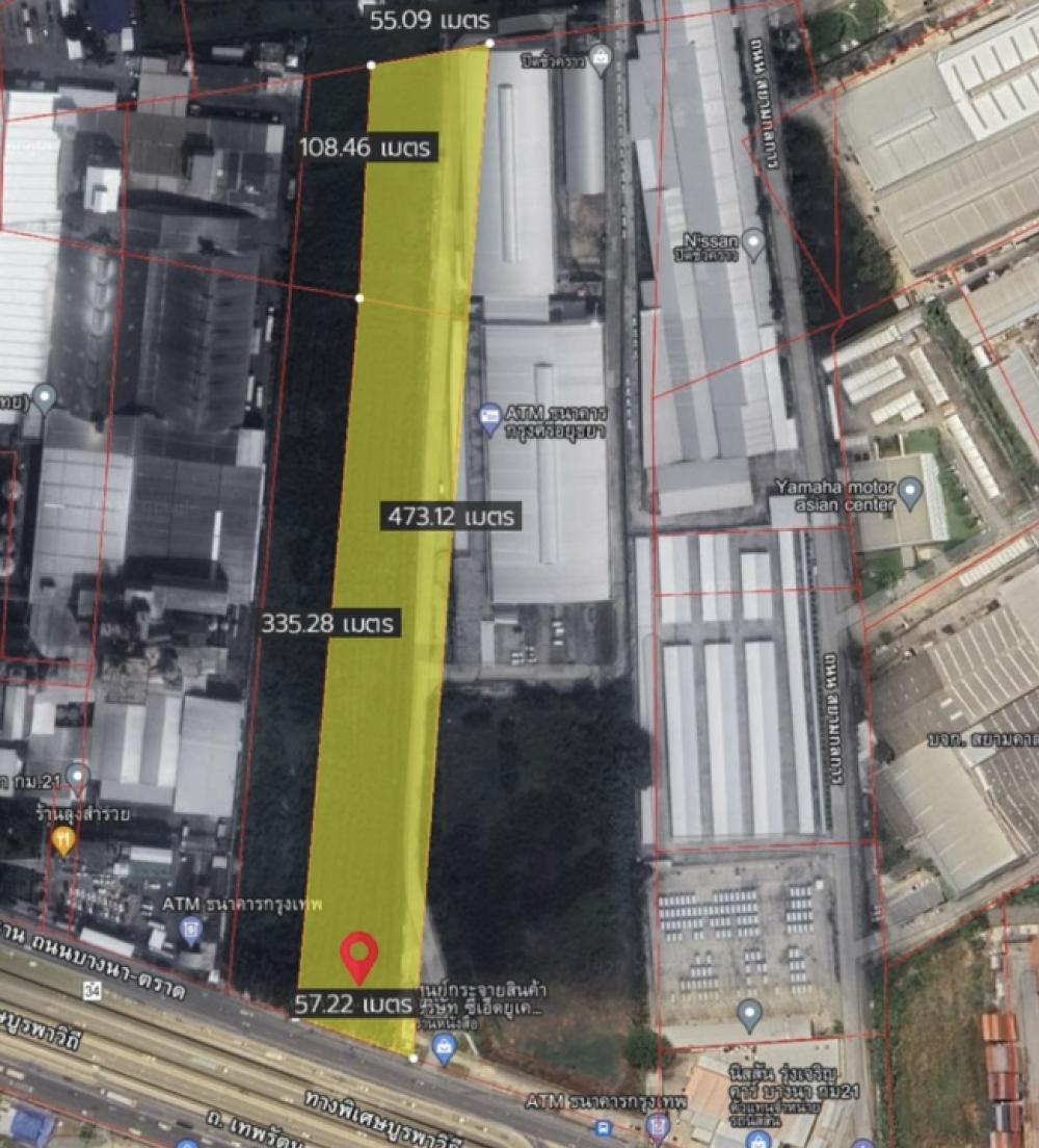 For SaleLandBangna, Bearing, Lasalle : ⚡️Empty land for sale 📍Very rare, next to the main road 0 meters, no need to enter the alley, prime location km 21, 20 rai (8,000 sq m.), 72,000 per wah, selling for 28.8 million per rai, purple layout, next to CPF company.