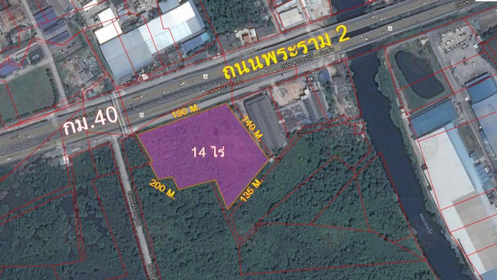 For SaleLandMahachai Samut Sakhon : Land for sale, 14 rai, next to Rama 2 Road, opposite Do Home Rama 2.