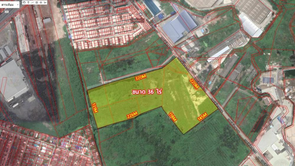 For SaleLandMahachai Samut Sakhon : Land for sale, 36 rai, next to the road, behind Makro Mahachai.