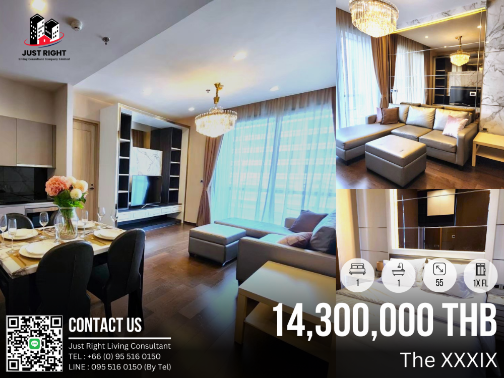 For SaleCondoSukhumvit, Asoke, Thonglor : For Sale The xxxix 1 Bed 1 Bath 55 Sqm. x Floor Fully Furnished 14.3 MB