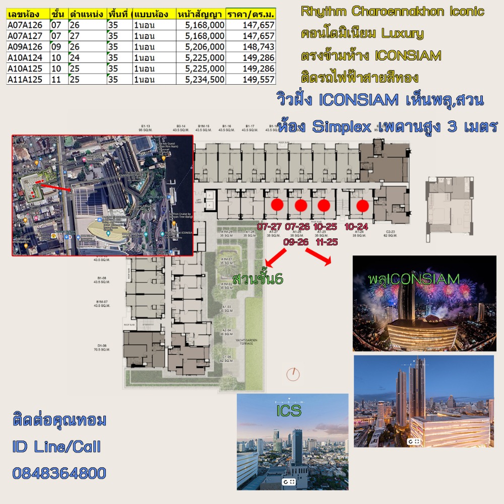 Sale DownCondoWongwianyai, Charoennakor : Shockingly cheap! Simplex 1 bedroom 5.1x million, 2 bedrooms 10.0x million, Vertiplex 7.1x million, big lot price. The owner is selling it himself.