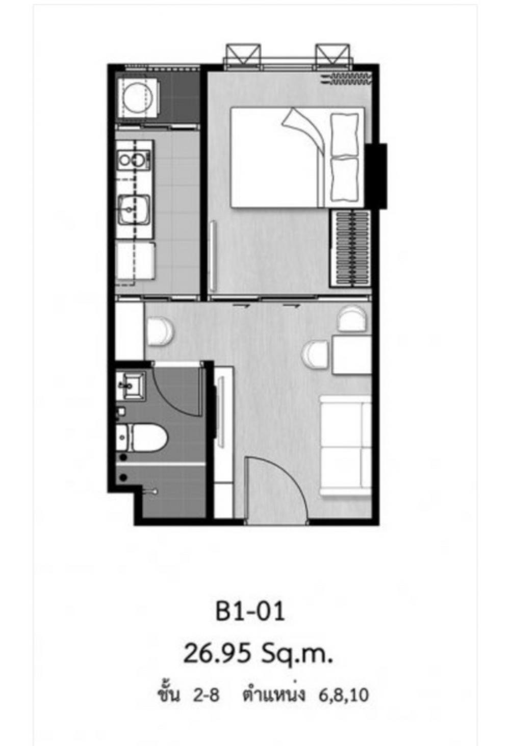 ขายคอนโดสมุทรปราการ สำโรง : ขาย 1 Bedroom 27 SQM ชั้น 6 ห้องมุม 2,000,000 บาท