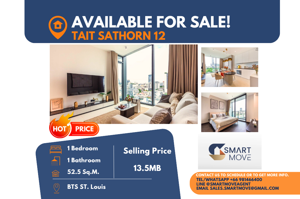 For SaleCondoSathorn, Narathiwat : Code C20231100824.......Tait Sathorn 12 sale with tenant, 1 bedroom, 1 bathroom, high floor, Fully fitted, Special Deal!!