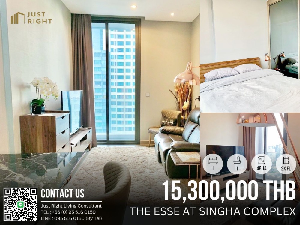 For SaleCondoRama9, Petchburi, RCA : For Sale wWith Tenant The Esse at Singha Complex 1 Bed 1 Bath 48.14 Sqm. Floor 2x Fully Furnished Only 15.3 MB