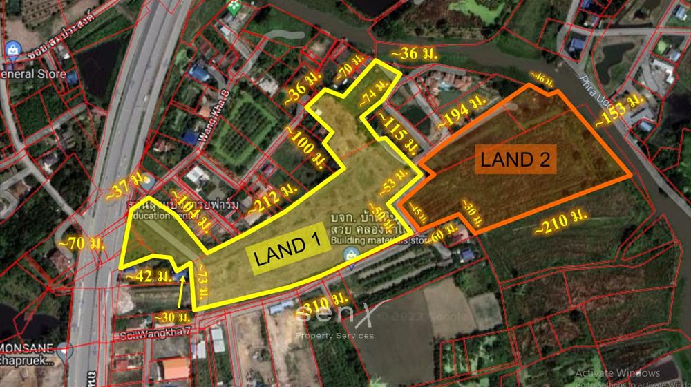 For SaleLandChaengwatana, Muangthong : Land for sale, next to Ratchaphruek Road, 2 large plots, total area 30-2-59.9 rai.