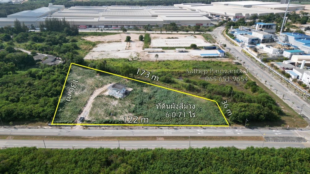 For SaleLandRayong : Land for sale, purple plan, 6-0-71 rai, WHA Industrial Estate, Map Ta Phut, Rayong, frontage next to concrete road 122 m, Huai Pong Subdistrict, Mueang District, Rayong Province.