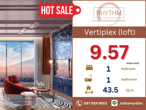 For SaleCondoWongwianyai, Charoennakor : 🔥Loft room 1 bedroom🔥 Rhythm Charoennakhon Iconic, 26th floor, city view, size 43.5 sq m, price 9,576,500 baht.