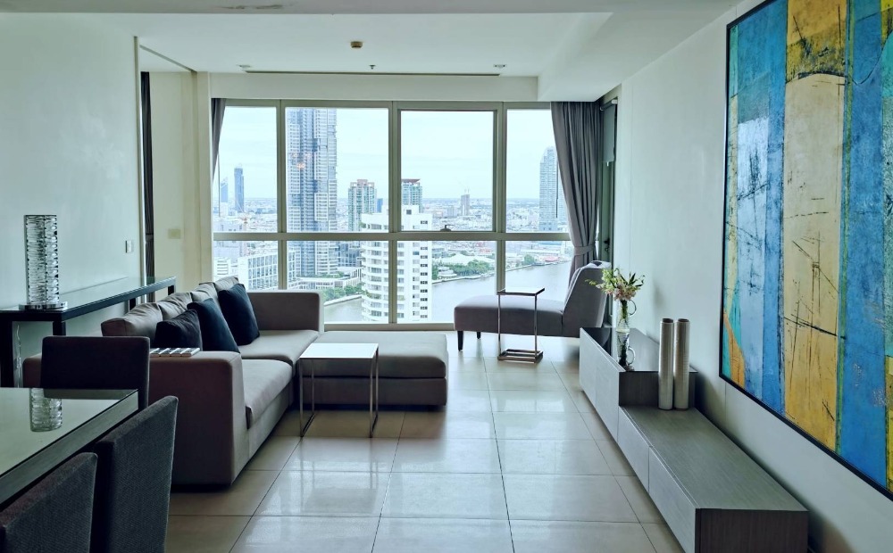 For RentCondoWongwianyai, Charoennakor : ♦ High floor ♦ 35+ Floor 131.26 sq.m. | 3 Beds, Charoen Nakhon Road view | Condo near ICONSIAM 3 mins., BTS Taksin 3 mins.