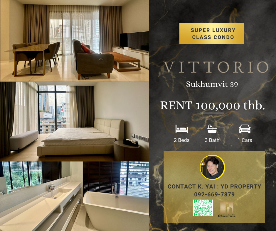 For RentCondoSukhumvit, Asoke, Thonglor : Rent : Best Deal!! VITTORIO SUKHUMVIT 39 I 2 Bed 3 bath 101 sqm. - 100,000 thb. [Modern cozy style/ Ready to move in]