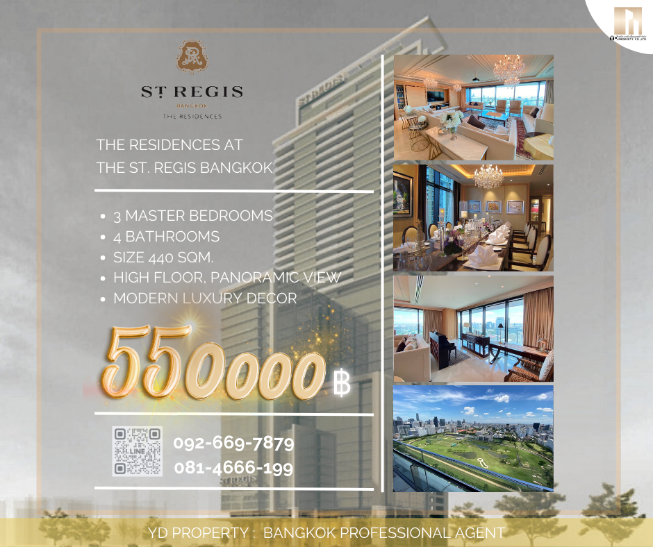 For RentCondoWitthayu, Chidlom, Langsuan, Ploenchit : RENT : Hot Deal!! THE RESIDENCES AT THE ST. REGIS. 3 Bed 4 Bath 440 sqm. (Modern Luxury Decor) - 550,000 thb