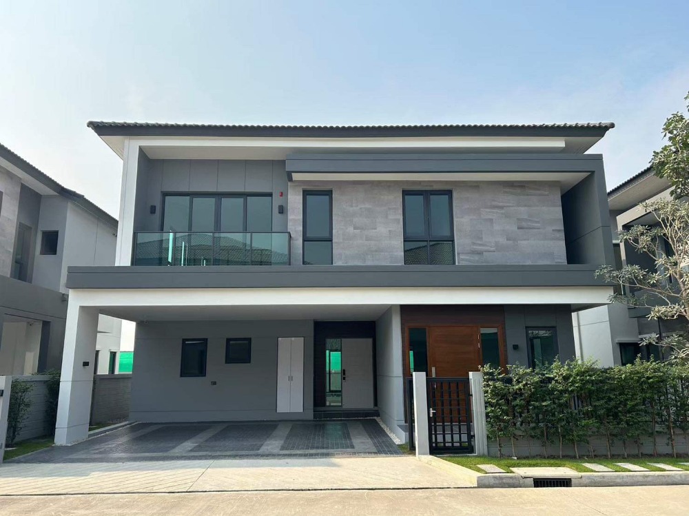 For RentHouseBangna, Bearing, Lasalle : ● Modern Style ● 2 storey Single house, 287 sq.w. | 4 beds, Fully furnished | Double Volume | near Muang Kaew Golf Course 6 mins, IKEA Bangna 9 mins, Mega Bangna 9 mins