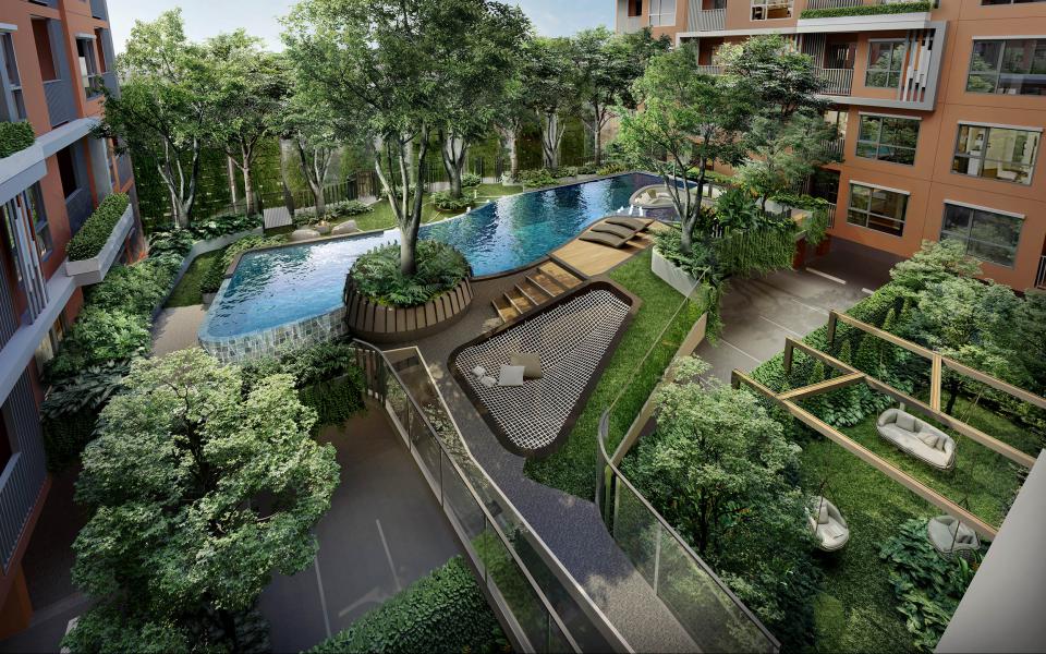 For SaleCondoRatchathewi,Phayathai : M3758 The Tree Dindaeng – Ratchaprarop (The Tree Dindaeng – Ratchaprarop) Condo in the heart of the city near Victory Monument, Airport Link Ratchaprarop, high floor, swimming pool view.