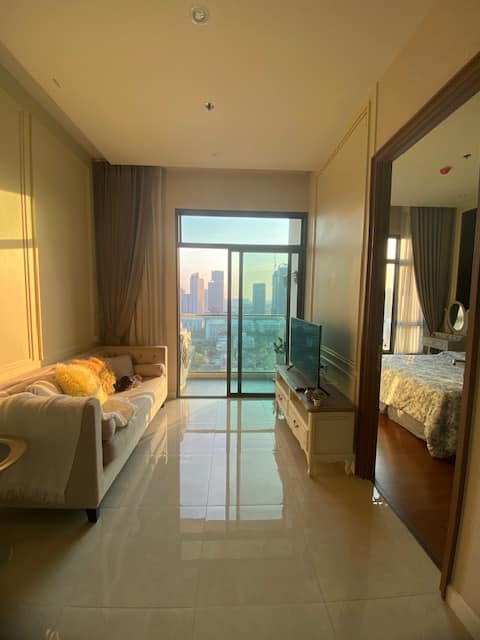 For RentCondoOnnut, Udomsuk : Beautiful corner room, 2 bedrooms, near BTS On Nut, for rent, Mayfair Place Sukhumvit, 45 sq m., 17th floor, fully furnished.