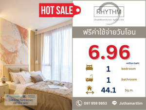 For SaleCondoWongwianyai, Charoennakor : 🔥Buy directly to the project🔥 RHYTHM Charoenkrung Pavillion 1 bedroom, 1 bathroom, 1 multi-purpose room, 44.1 sq m, 12th floor, price 6,968,000 baht, contact 0979599853