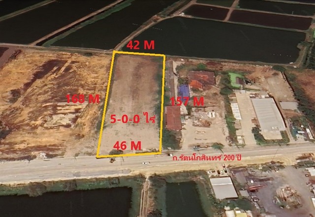 For SaleLandBangna, Bearing, Lasalle : Land for sale in Bangna, km 27, Rattanakosin 200 Pi Road, near Huachiew Village, ABAC Bangna, 5 rai, width 46 M.