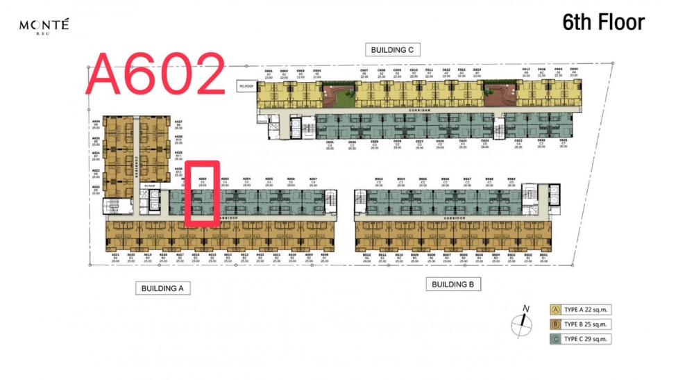 Sale DownCondoPathum Thani,Rangsit, Thammasat : 🌟🏬 Down payment sale 🏬🌟Monte RSU - 1Br. 29 sqm. Building A, 6th floor “A602”