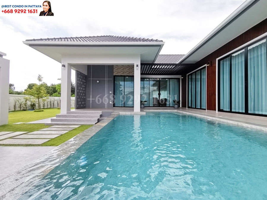 For SaleHousePattaya, Bangsaen, Chonburi : Newly built single-storey pool villa Luxury Style 3 Bedrooms Pattaya