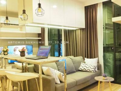 For SaleCondoOnnut, Udomsuk : Condo for sale with tenant, 1 bedroom, built-in, beautifully decorated, Artemis Sukhumvit 77 (Artemis Sukhumvit 77) 30 sq m., city view, near BTS On Nut.