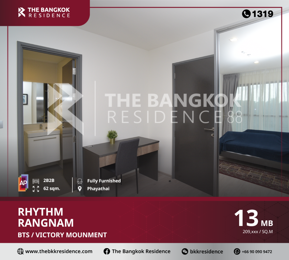 For SaleCondoRatchathewi,Phayathai : Rhythm Rangnam, connected to life in the heart of the metropolis On the last piece of land on the river, only 100 meters from BTS Victory Monument, near BTS VICTORY MOUNMENT.