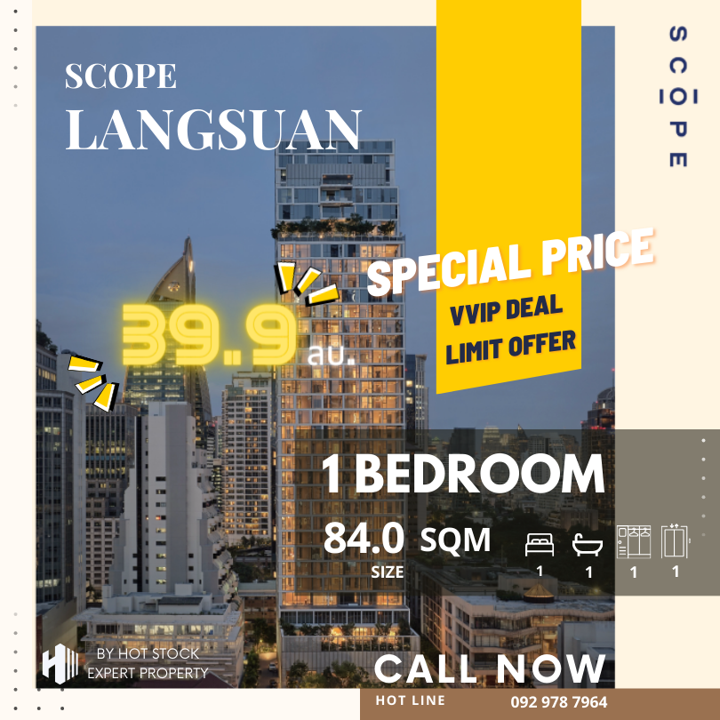 For SaleCondoWitthayu, Chidlom, Langsuan, Ploenchit : 🔥 𝗛𝗼𝘁 𝗗𝗲𝗮𝗹 🔥 1 bedroom, 2 bathrooms, 1 dressing room 💥 𝗕𝗶𝗴 large room 𝟖𝟒 sq m 💥 𝗦𝗽𝗲𝗰𝗶𝗮𝗹 𝗣 𝗿𝗶𝗰𝗲 𝟑𝟗.𝟗 only 𝗿𝗶𝗰𝗲 𝟑𝟗.