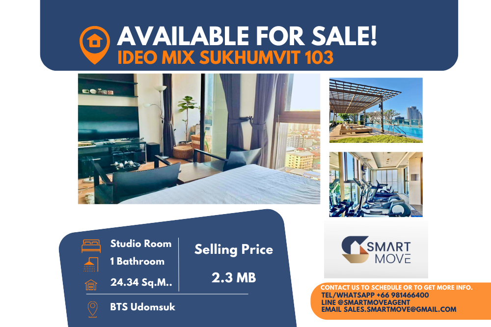 For SaleCondoOnnut, Udomsuk : Code C20240201713.......Ideo Mix Sukhumvit 103 for sale, Studio room, 1 bathroom, high floor, furnished, lower than market Price!!