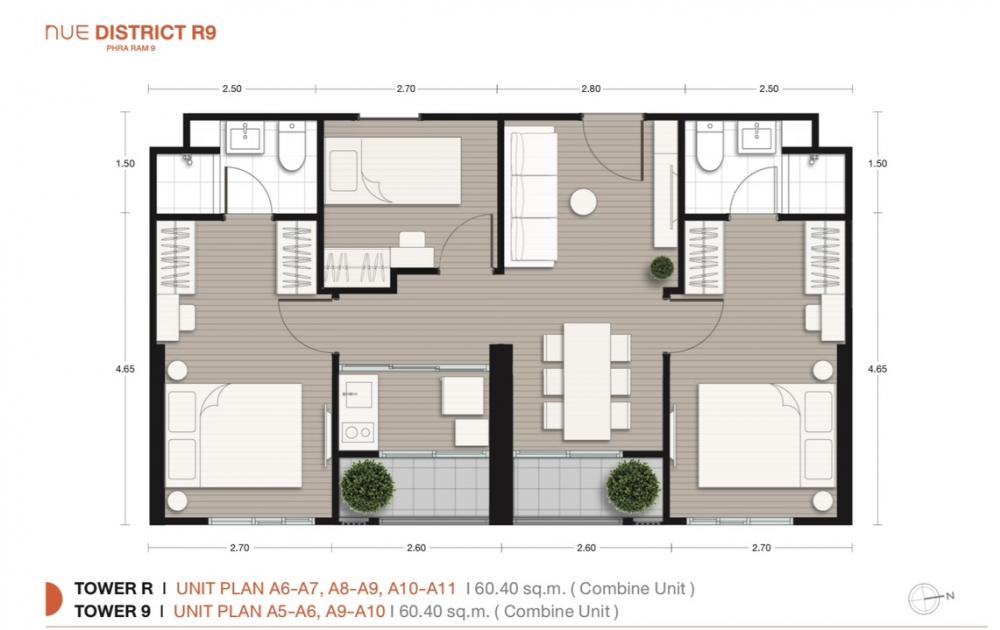 Sale DownCondoRama9, Petchburi, RCA : 💎RARE DEAL💎 Selling Downpayment | NUE District R9 60.40 sqm 3 bedroom unit