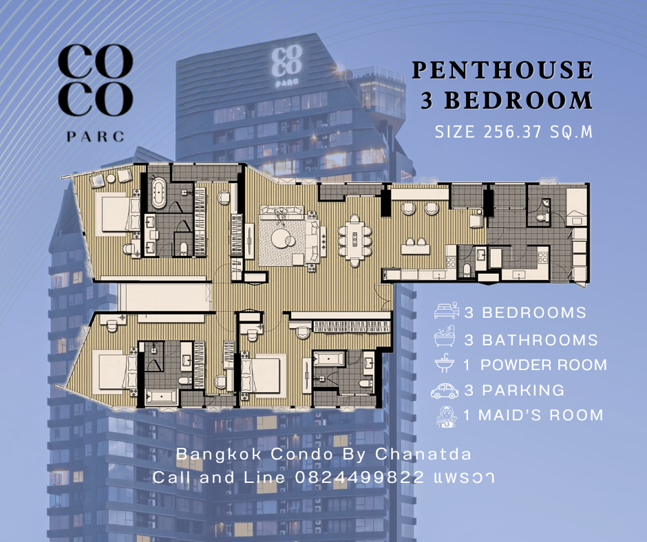 ขายคอนโดคลองเตย กล้วยน้ำไท : Penthouse 3 Bedrooms (Rare Unit) ขนาด 256.37 ตร.ม พร้อมแพ็คแกจตกแต่งห้อง/ถ้าไม่รับเลือกเป็นส่วนลดได้ 📞call: 082-4499822 Chanatda(Pear-wa) Property Consultant 💬Line: 0824499822