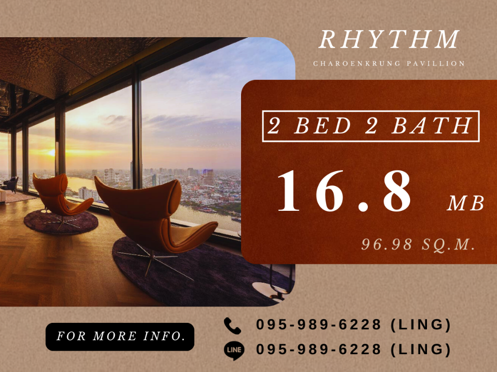 ขายคอนโดสาทร นราธิวาส : 🔥ราคาดีที่สุด🔥 ซื้อตรงกับโครงการ | Rhythm Charoenkrung Pavillion | 2 BED 2 BATH | 96.98 sq.m. | 16.8 MB