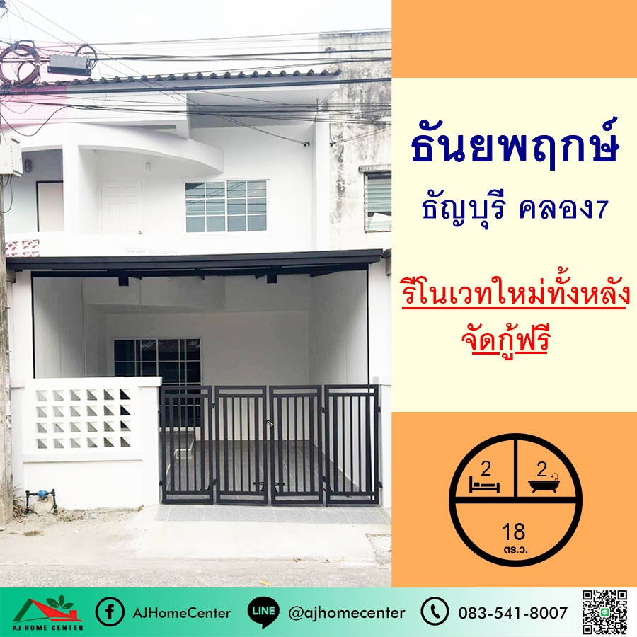 For SaleTownhousePathum Thani,Rangsit, Thammasat : Newly renovated, selling for 1.27 million Townhouse for sale 16.7 sq m. Thanyapruek University, Thanyaburi, Khlong 7, arranges free loans.