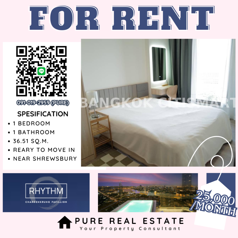 For RentCondoSathorn, Narathiwat : 🔥Beautiful room for rent🔥 RHYTHM Charoenkrung Pavillio