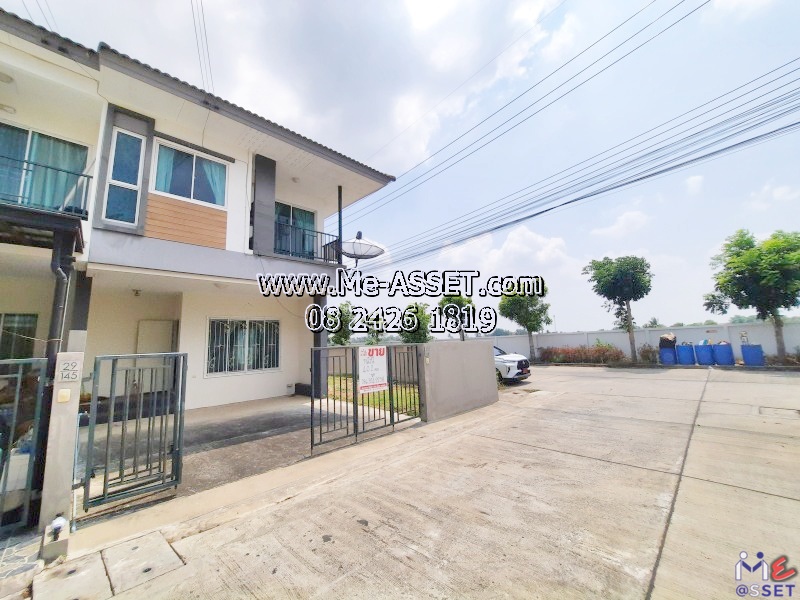 For SaleTownhousePathum Thani,Rangsit, Thammasat : For sale and rent, corner townhome in the area along Khlong Phra Udom. Soi Wat Tha Kwian, Khlong Bang Phai, Wat Thong Sa-at, Lat Lum Kaeo: Ban Suan Thana Garden Village: 2 floors, 40.2 sq m: CODE NN-91330