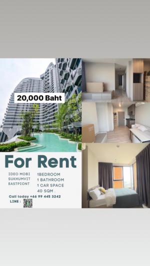 For RentCondoBangna, Bearing, Lasalle : 🔥New For rent 20,000 Baht/MonthIdeo Mobi Sukhumvit Eastpoint Size: 40 Sqm.Room type : 1 Bedroom 1 Bathroom High Floor Fully Furnished