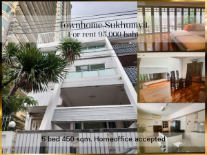 For RentTownhouseSukhumvit, Asoke, Thonglor : ❤ 𝐅𝐨𝐫 𝐫𝐞𝐧𝐭 ❤ Townhome Sukhumvit 5 bedrooms, fully furnished. Can make a home office, city view 450 sq m. ✅ Close to the BTS, 10 minutes to Asoke.