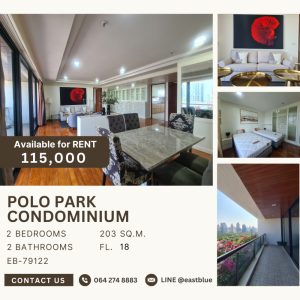 For RentCondoWitthayu, Chidlom, Langsuan, Ploenchit : Polo Park Condominium 2 bed 2 bath for rent 115k per month 064-274-8883