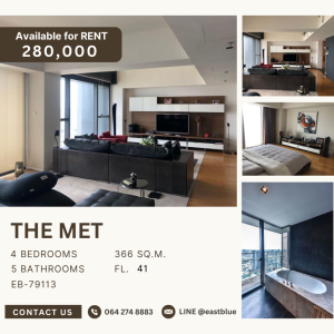 For RentCondoSathorn, Narathiwat : For rent: The Met - Duplex 4 Bed 5 Bath, Chao Phraya River view 280k 064-274-8883