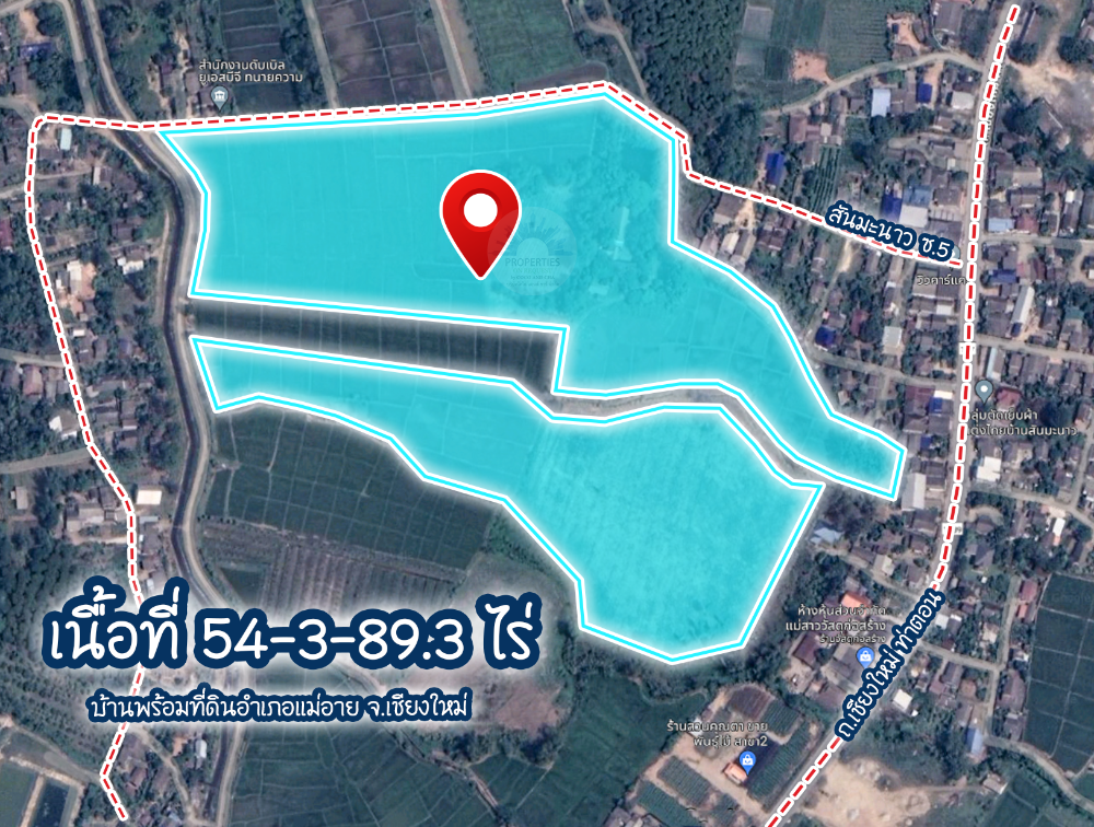 For SaleLandChiang Mai : 📢Land for sale, Mae Ai District, Chiang Mai Province, near community areas, hospitals, convenience stores. Community market..suitable for building hotels, resorts, agricultural parks. Tourist attraction Golf course (area 54-3-89.3 rai)📌(Property number: C