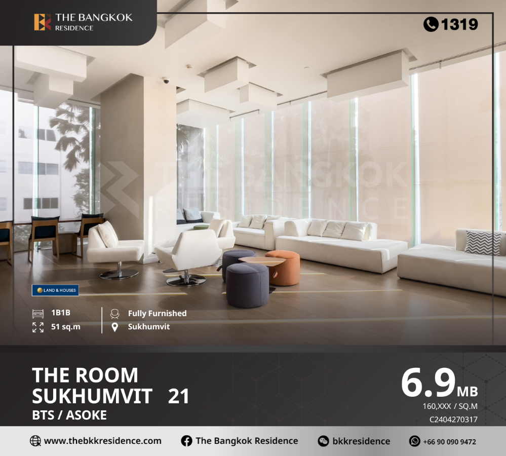 For SaleCondoSukhumvit, Asoke, Thonglor : The Room Sukhumvit 21, wide front condo. Complete facilities, near BTS Asoke.