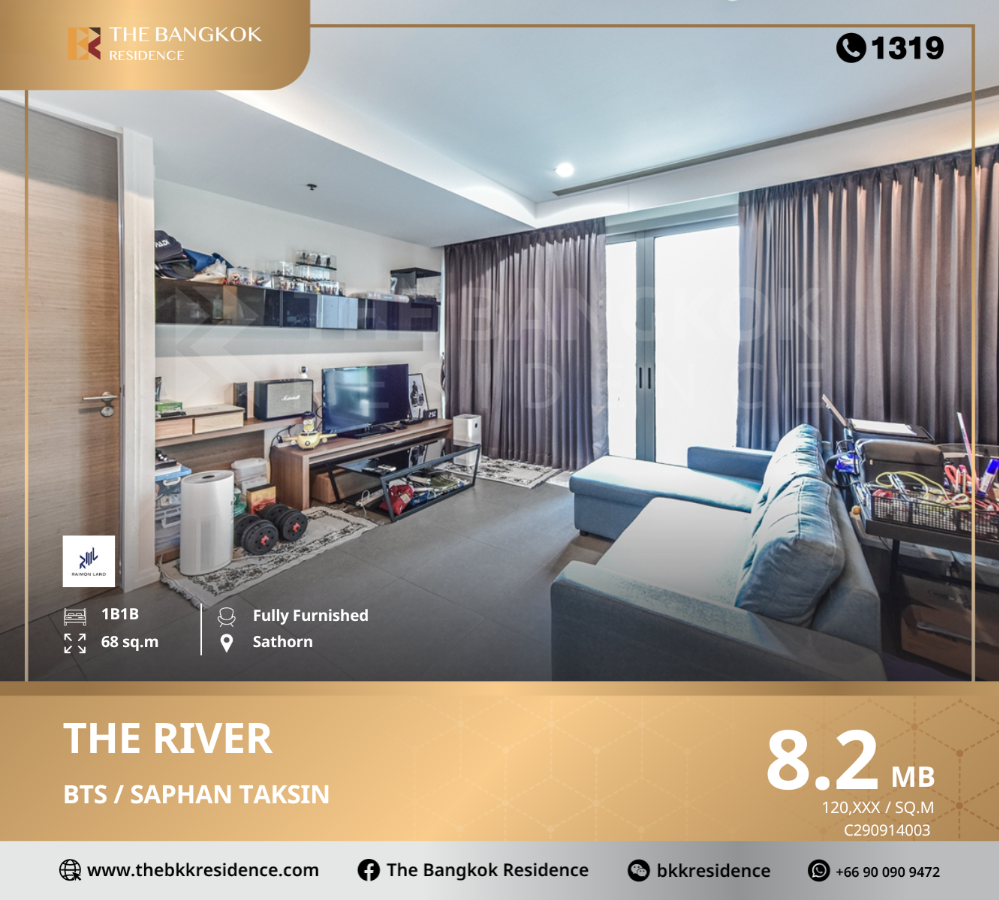 For SaleCondoWongwianyai, Charoennakor : The River's price is more than worth it. Next to the Chao Phraya River that gives you a scenic view. Along the most beautiful river in the entire project, convenient travel, near BTS Saphan Taksin.