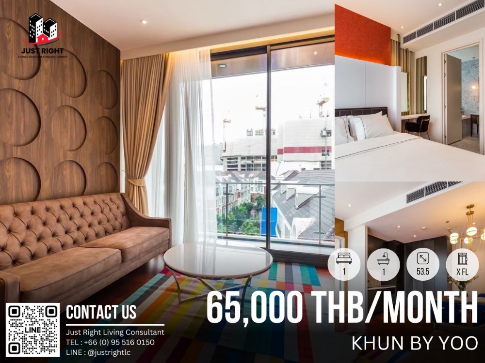 For RentCondoSukhumvit, Asoke, Thonglor : For rent, Khun By Yoo, 1 bedroom, 1 bathroom, size 53.5 sq.m, x Floor, Fully furnished, only 65,000/m, 1 year contract only.