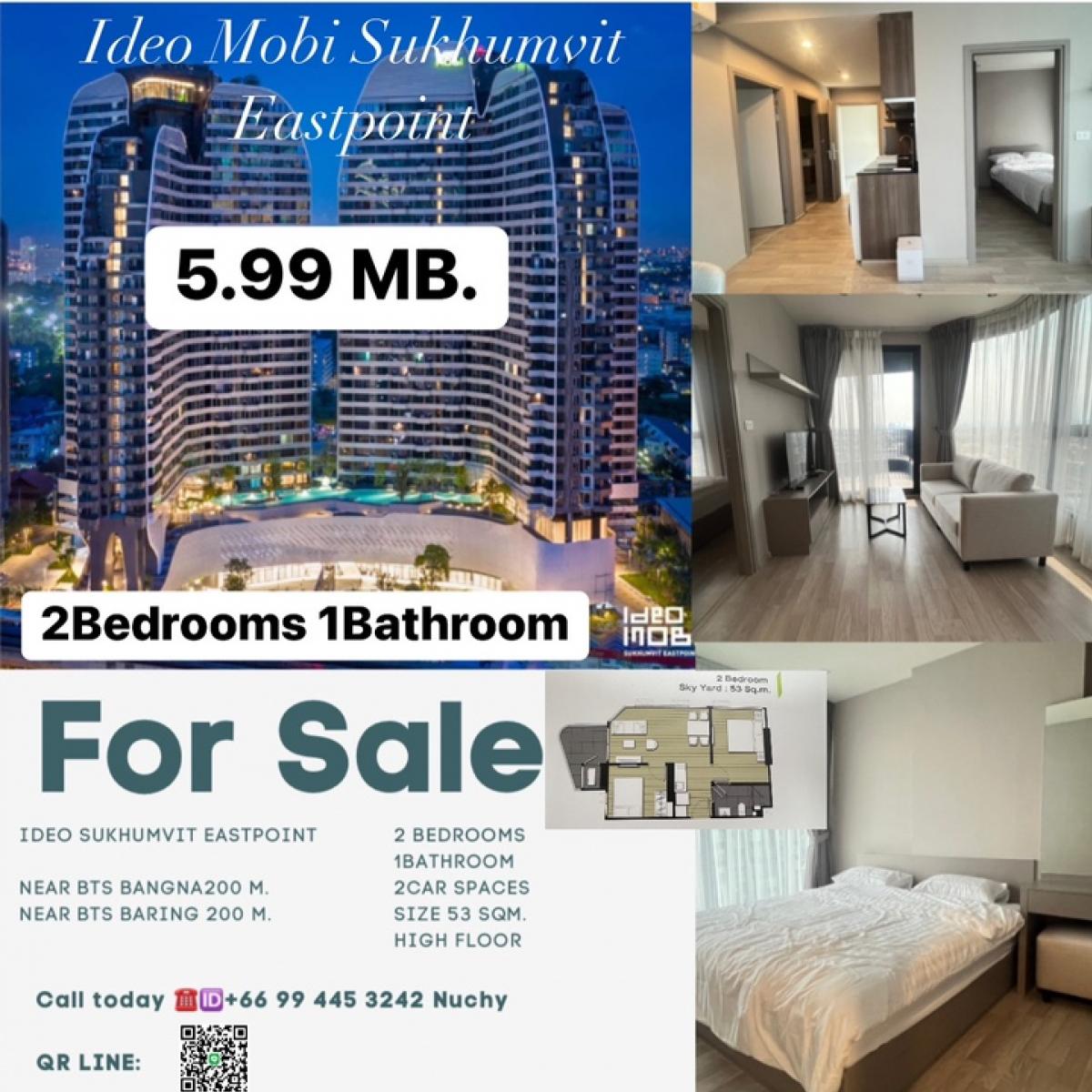 For SaleCondoBangna, Bearing, Lasalle : For Sales /Sale project room New Ideo Mobi Sukhumvit Eastpoint 5.99 MB .2 Bedrooms 1 Bathroom Size 53 Sqm.