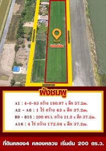 For SaleLandPathum Thani,Rangsit, Thammasat : Cheap land!!! Khlong 4 Khlong Luang, 1.59 million baht per rai, pink layout, enter Soi Khlong Si West 33.