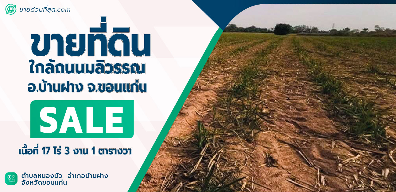 For SaleLandKhon Kaen : Land for sale near Maliwan Road, Ban Fang District, Khon Kaen Province, area 17 rai 3 ngan 1 sq m.