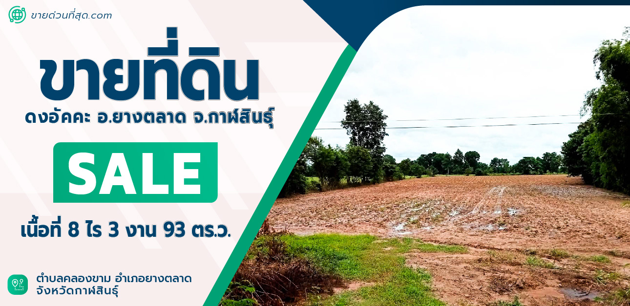 For SaleLandKalasin : Land for sale, 8 rai 3 ngan 93 sq m, located in Yang Talat District, Kalasin Province.