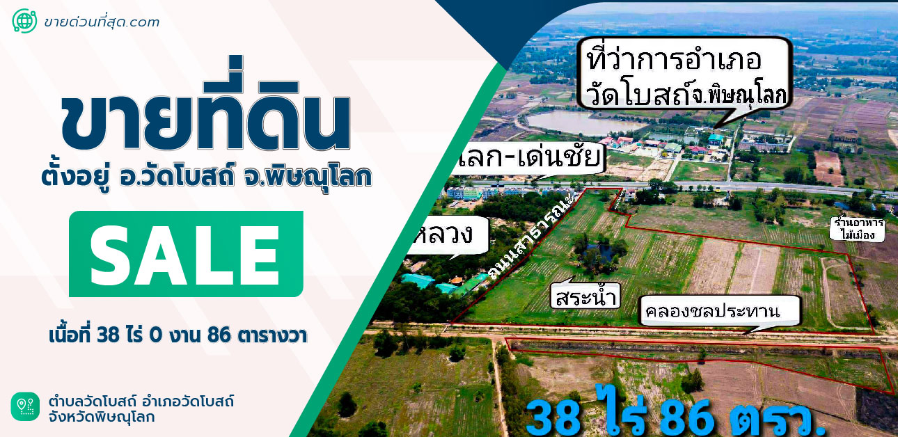 ขายที่ดินพิษณุโลก : ขายที่ดินขนาด 38-0-86 ไร่ ตั้งอยู่ อ.วัดโบสถ์ จ.พิษณุโลก