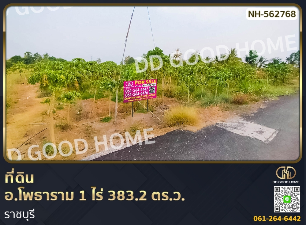 ขายที่ดินราชบุรี : 📢ที่ดิน อ.โพธาราม 1 ไร่ 383.2 ตร.ว. ราชบุรี