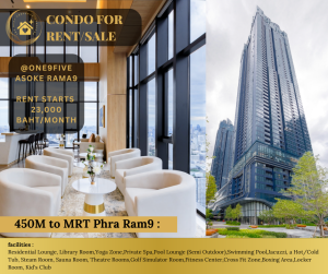 For RentCondoRama9, Petchburi, RCA : Rent Luxury condo Near MRT Phra Ram9 1bed 1bath 26sqm 23,000baht