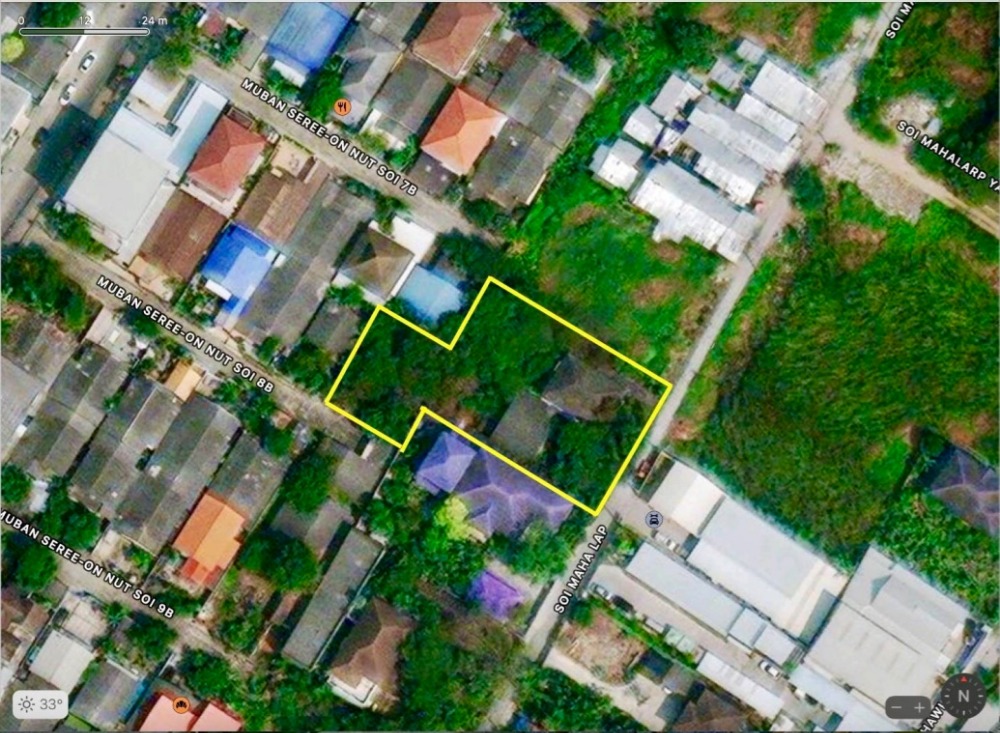 For SaleLandOnnut, Udomsuk : Land has been filled in, area 366 sq m in Seri On Nut Village. Near Suwit Seri Anusorn School, beautiful plot, next to public roads in front and behind.