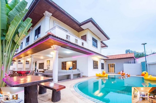 For RentHousePattaya, Bangsaen, Chonburi : Jomtien Beach 700m. Chappruek, 2-story pool villa for rent, sea side, can be done daily.