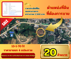 For SaleLandKalasin : 4 plots of land for sale in Kalasin city, totaling 13-1-70 rai, title deed ready for transfer.